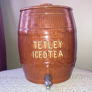 Antique Tetley Iced Tea Barrel Display Watt Pottery Dispenser